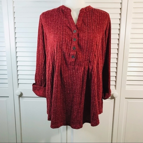 3/$25 NEW DIRECTIONS Red Ribbed Long Sleeve Sweater - Picture 1 of 8